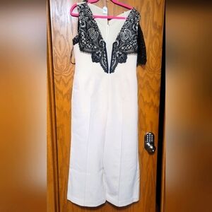 Elegant Self Portrait Cream  Jumpsuit with Black Lace Size 10